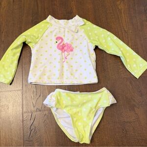 Little Me Green and White Flamingo Rashguard Set